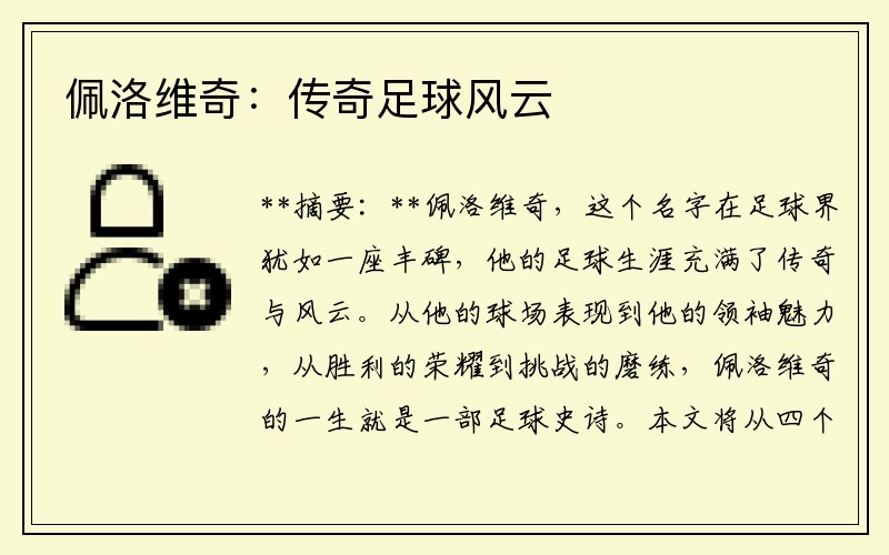 佩洛维奇：传奇足球风云
